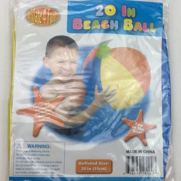 Inflate-4-Fun Inflatable 20" Beach Ball Pool Swim Toy Sturdy Vinyl Colorful - Picture 1 of 3